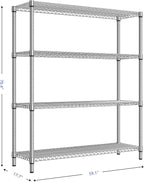 M MZG 2800 LBS 59" W 4 Tier Storage Shelves Rack Metal Wire Shelving Unit, Storage Standing Shelf Organizer for Laundry Bathroom Kitchen Pantry Garage Utility Room, Chrome 17.7" D x 59.1" W x 70.4" H