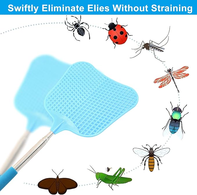 3 Pcs Telescopic Fly Swatter, Plastic Fly Swatter Long Handle Heavy Duty FlySwatters Set for Indoor Outdoor Office Home