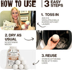 WoollyPals Dryer Balls (6-Pack, XL Size) - 100% New Zealand Wool - No More Dryer Sheets - Eco Dryer Balls - Reusable - Softens Laundry - Reduces Drying Time & Static - with Storage Bag (Plain White)