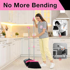 Broom and Dustpan Set, Long Handle Lightweight Dustpans with Broom Combo for Home, Indoor&Outdoor Sweeping for Home Room Kitchen Office Lobby (Black Pink)