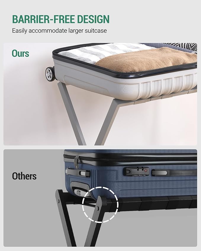 Hzuaneri Luggage Rack, Folding Suitcase Stand for Guest, Foldable, Luggage Holders with Shelf, Steel Frame with Nylon Straps for Bedroom, Hotel, Holds up to 154 lb, Grey, 2 Pack LR03999G
