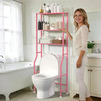 3-Tier Over The Toilet Storage, Freestanding Metal Bathroom Shelves, Space Saver Above The Over Toilet Storage Shelf for Bathroom (Pink)