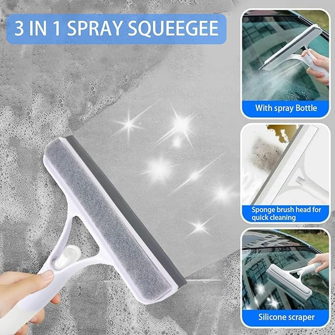 Shower Squeegee for Glass Doors All-Purpose Window Squeegee for Tile Shower Walls Mirror Bathroom Car Window Cleaning (Blue)