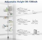 Vatex Shower Caddy Corner Tension Pole, Stainless Steel Rustproof 6 Shelves Bathroom Organizer with Towel Bar & Toothbrush Holder, Adjustable Shower Shelf for Renters - Family Stand Storage Rack