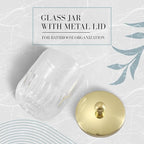 Clear Transparent Apothecary Vertical Wavy Glass Jar With Gold Metal Lid Cover for Bathroom Organization, Cotton Balls, Q Tips, and Small Accessories, Bathroom Storage
