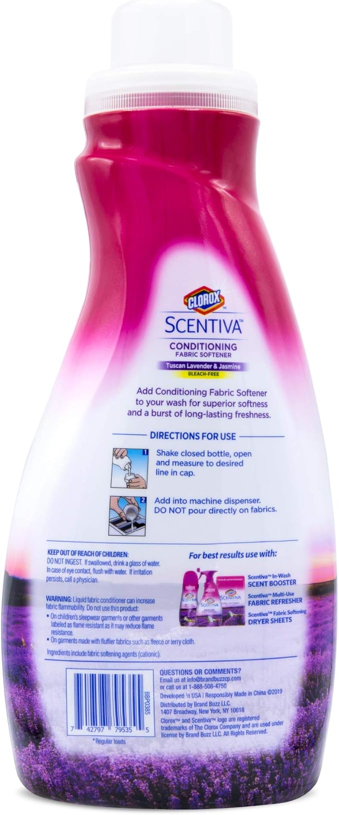 Clorox Scentiva Laundry Care, Liquid Fabric Softener Fabric Conditioner - Beautiful Tuscan Lavender & Jasmine Scent - Leaves Behind a Great Smell - 41 Fluid Ounce Bottle (Pack of 2)