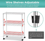 FDW 3-Shelf Adjustable,Storage Shelves Wire Shelving Shelving Unit Metal Shelves Storage Shelf with Wheels,13" D x 23" W x 31" H,Chrome