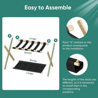 Smuxee Natural Bamboo Luggage Rack for Guest Room, Foldable Suitcase Stand with Storage Shelf, Easily Assembled Luggage Stand with 5 Nylon Straps for Guest Room Bedroom Hotel