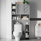 Meilocar Over the Toilet Storage Cabinet, Freestanding Farmhouse Storage Cabinet Over Toilet, Bathroom Organizer with Paper Holder Stand and Adjustable Shelf, Grey