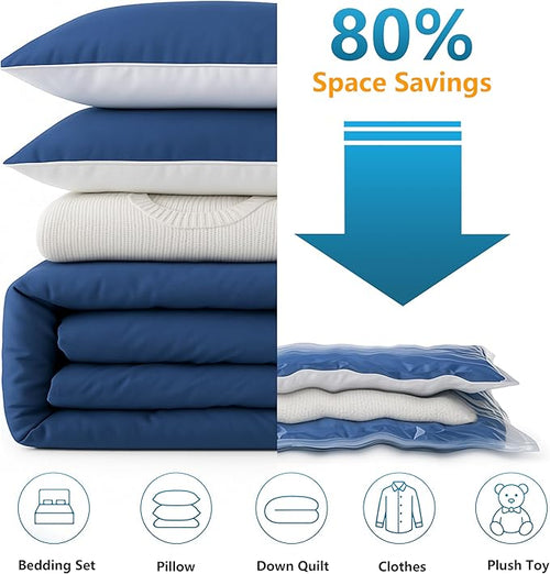 15 Pack Vacuum Storage Bags，Space Saver Bags(3 Jumbo/3 Large/3 Medium/3 Small/3 Roll),Compression for Comforters and Blankets, Sealer Clothes Storage, Hand Pump Included