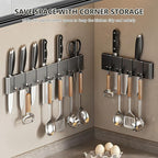 Kitchen Utensil Hanger: Wall Mount Holder Hanging Rack,7 Hooks Utensil Racks,No Drilling for Kitchen,Pantry,Bathroom,Livingroom 15.75 Inch (Dark Gray)