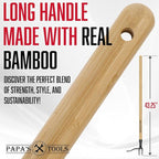 Papa's Tools Weeder - Stand Up Weed Puller Tool Made with Long Wooden Handle - Real Bamboo & 4-Claw Steel Head - Easily Remove Weeds Effortlessly Without The Need to Tug, Bend, Or Flex,