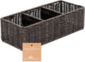 myHomeBody Wicker Basket With 3 Compartments, For Toilet Tank Paper Rolls, Hand Woven Bathroom Countertop Organizer, Bedroom Organization, 1pc, Rustic Brown
