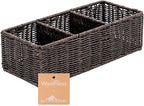 myHomeBody Wicker Basket With 3 Compartments, For Toilet Tank Paper Rolls, Hand Woven Bathroom Countertop Organizer, Bedroom Organization, 1pc, Rustic Brown