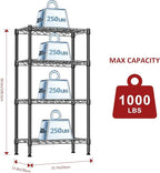 IZEUK 4 Tier Steel Storage Shelves, Heavy Duty Metal Shelf Wire Shelving Rack for Pantry, Kitchen, Living Room, or Office Organization (11.8" D x 21.7" W x 39.5" H, 1000LBS, Black)