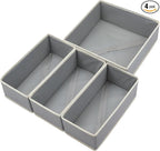 Bructhun Drawer Organizer Set of 4 Light Grey - Fabric Storage Bins for Clothes, Underwear, Socks & Bras - 11" Dresser Dividers for Bedroom Closet