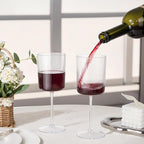 Ciaell 12 PCS Plastic Ribbed Wine Glasses - 10 OZ Plastic Square Wine Glasses with Stem - Disposable Champagne Cups for Parties & Weddings & Party