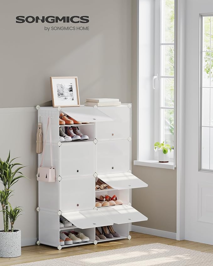 SONGMICS Shoe Rack Organizer, 8-Tier Shoe Storage Cabinet for Closet and Entryway, Holds 32 Pairs of Shoes, Adjustable, Cloud White ULPC034W03