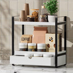Boulphia 2-Tier Bathroom Organizer Countertop with Drawer, Wood Bathroom Counter Shelf for Storage, Vanity Organizer Countertop for Kitchen, Office