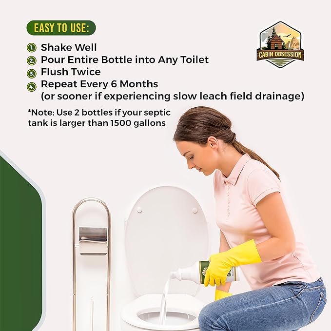 Septic System Drain Field Cleaner (32 oz) - Professional Strength Concentrated Shock Septic Treatment to Open Clogs in The Septic Leach and Drain Field - Prevent Backups and Overflows