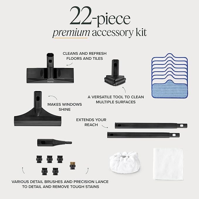 Dupray Neat Steam Cleaner with 22 Accessories, Multipurpose Steamer for home Chemical-Free Cleaning, *Kills 99.9% of Bacteria & Viruses (incl. 8 microfiber pads)