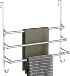 CANYAVE Over The Door Towel Rack, Extendable Triple Towel Storage Holder with Hooks, 24.02 Inches Towel Bar Hanger Towel Racks for Bathroom (Silver)