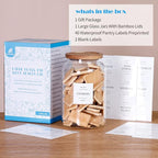 1 Gallon Large Glass Cookie jar with Airtight Acacia lids - Thicken Big Food Storage Containers with 42 Kitchen Waterproof Pantry Labels Preprinted - Clear Glass Canister for Flour, Rice, Coffee