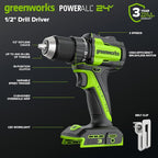 Greenworks 24V Cordless Brushless 400 in-lbs Drill/Driver, Lightweight, LED Work Light,18+1 Clutch, Battery and Charger Sold Separately