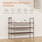 LANTEFUL 3 Tier Shoe Rack for Closet Shoe Organizer with 5 Hooks, Long Shoe Shelf Storage for Shoe and Boot Stackable Free Standing Shoe Rack for Entryway, Garage, Small Spaces, Dorm, Brown