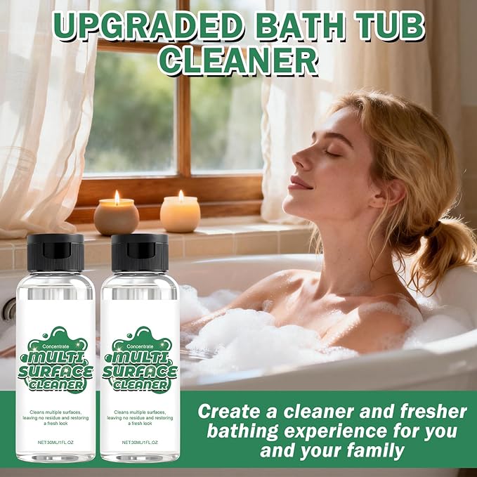 JAOJAO Bath Tub Cleaner for Jet Tubs, Whirlpools & Spa Bath System, Powerful and Multifunctional, Gentle & Safe Formula Protecting Family for Bathroom Bathtub Shower Washbasin and Kitchen, 30ml*2