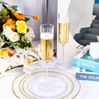 Ciaell 24 Pack Plastic Champagne Flutes - 6 Oz Flower Wavy Champagne Plastic Glasses - Heavy Duty Vintage Disposable Flutes for Party & Anniversary & Wedding