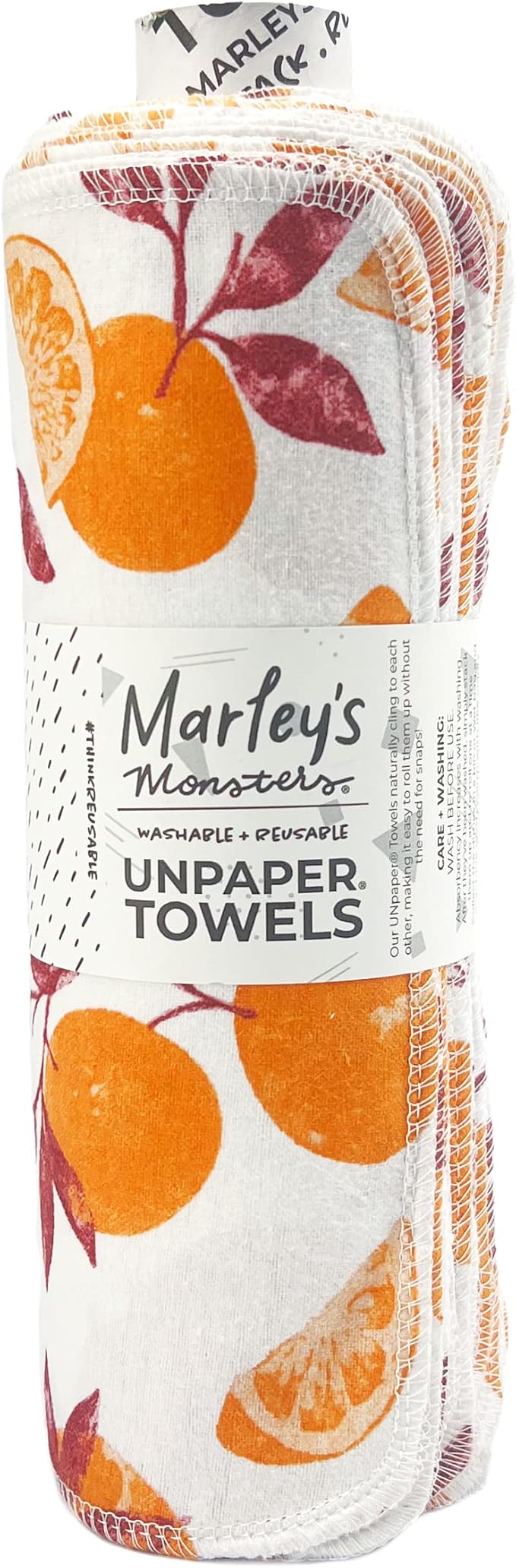 Marley's Monsters UNpaper Towels - 24 Count roll, Reusable Paper Towels, Paperless, Cotton, Tree Free (Vintage Oranges)