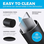 Cooler Kitchen Black Rotating Extra Large Stainless Steel Utensil Holder Caddy with Sturdy No-Tip Weighted Base, Removable Divider, and Gripped Insert - Dishwasher Safe Metal Cooking Utensil Holder