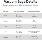 Amazon Basics Vacuum Storage Bags with Hand Pump for Travel, Space Saving Compression Bags for Clothes and Blankets, Clear, 12 Pack (3 Small, 3 Medium, 3 Large & 3 Jumbo)