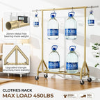 HYSEYY Heavy Duty Clothes Rack Load 450 LBS, Metal Garment Rack, Standing Rolling Clothing Rack for Hanging Clothes with Sturdy Wheels & Shelves, Portable Closet Wardrobe Rack,Gold