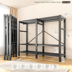 Foldable Portable Armoire Wardrobe Closet for Hanging Clothes Rack, Heavy Duty Covered Clothes Rack with Cover(HARDBOARD Magnetic), Closet Garment Rack for Bedroom Storage (KT-WoodgrainBlack, 70.86in)