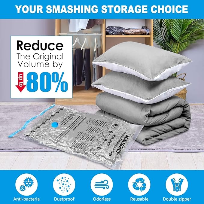 BoxLegend Vacuum Storage Bags with Hand Pump 6 Medium 19.68’’x27.56’’ Thickened Waterproof Vacuum Seal Bags for Clothing Bed Sheets Pillowcases Compression Space Saving for Moving Closet Storage