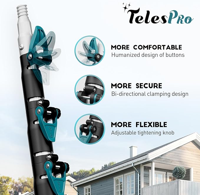 TelesPro 30 Feet High Reach Cobweb Duster with 6-24Ft Extension Pole, Webster Cobweb Duster with 5-Stage Telescopic Aluminum Pole, Spider Web Brush for Outdoor & Indoor Cleaning - Soft Bristles.