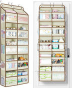 Yecaye 5-Tier Over The Door Organizer Dual-Column, 80lbs Load Over the Door Storage of 10 Compartments, Heavy Duty Door Organizer Hanging for Bedroom Closet Nursery Bathroom Pantry, Beige, 2 Pack