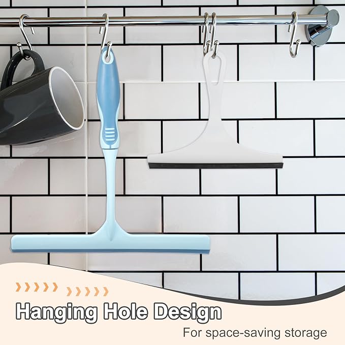 HARFINGTON 2pcs Shower Squeegee 8.8 Inch Length Water Blade Cleaner Tool Household Mirror Squeegee with Hole for Windshield Window Cleaning Glass Door, White