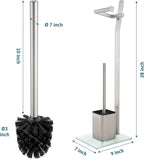 WC Set with roll Holder - White – Toilet Paper Holder - Stainless Steel – Glass Base –Dim.: 32x20x70cm– Easy Installation – Plus: 1+2 Extra Toilet Brush Heads for Exchange!