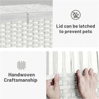 180L Wicker Storage Basket with Lid, Handwoven Rattan Large Shelf Basket with Removable Liner, 47.6 Gallon Wicker Basket for Blanket, Storage Trunk with Handle for Closet, Bedroom, Livingroom, White