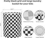 Large Foldable Laundry Basket Organizer Holder portable tall collapsible laundry hamper nusery Storage Basket Bin with Handles (Waterproof Lining, Black Racing Flag)