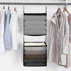 STORAGE MANIAC 2-Shelf Hanging Closet Organizer, Cloth Hanging Closet Shelf, Hanging Closets Baskets with Hooks for Dorm, Apt, Bedroom, College, Garment Rack, Wardrobe, Fabric with Mesh, Black