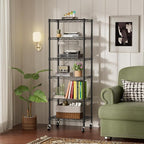 SINGAYE 6 Small Shelf Storage Wire Shelves Closet Bathroom Organizers Metal Pantry Kitchen Garage Shelving Unit Laundry Room Organization Home Narrow Rack Net Basket with Wheels Black