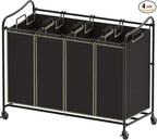 Simple Houseware 4-Bag Heavy Duty Laundry Sorter Rolling Cart, Brown