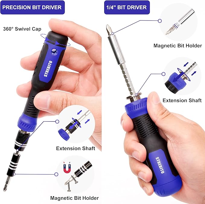 STREBITO Precision Screwdriver Set 191-Piece Multi-Bit Screwdriver 1/4 Inch Nut Driver Home Improvement Tool Electronic Repair Kit for Computer, iPhone, Laptop, PC, Cell Phone, PS4, Xbox, Nintendo