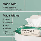 The Honest Company Flushable Wipes for Sensitive Skin Fragrance-Free Hypoallergenic pH-Balanced Feminine 99% Water Safe-to-Flush Tropical Leaves 126 Count