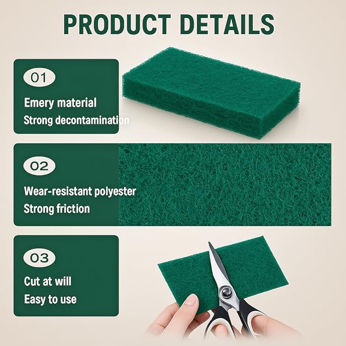 80-Pack 4" x 6" Heavy Duty Scouring Pads, Extra Thick 0.31" Non-Scratch Cleaning Pads for Rust, Cast Iron, Grill Grates, Oven Racks, BBQ, Pots, Pans & Cutlery - Reusable