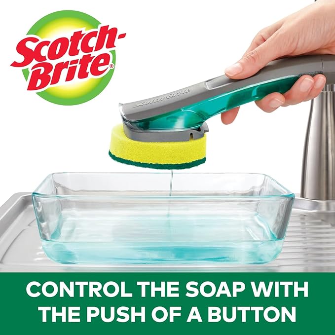 Scotch-Brite Heavy Duty Advanced Soap Control Dishwand Kit, Includes 1 Wand & 5 Refill Pads, Control Soap With A Button, Keep Your Hands Out Of Dirty Water